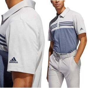 Mens 2XL Adidas Heather Block Striped Two-Tone Grey Blue Golf Athletic Work Polo